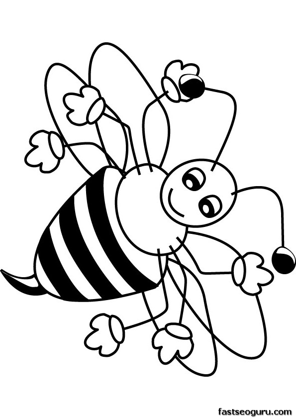 Printable insects Happy bee coloring pages